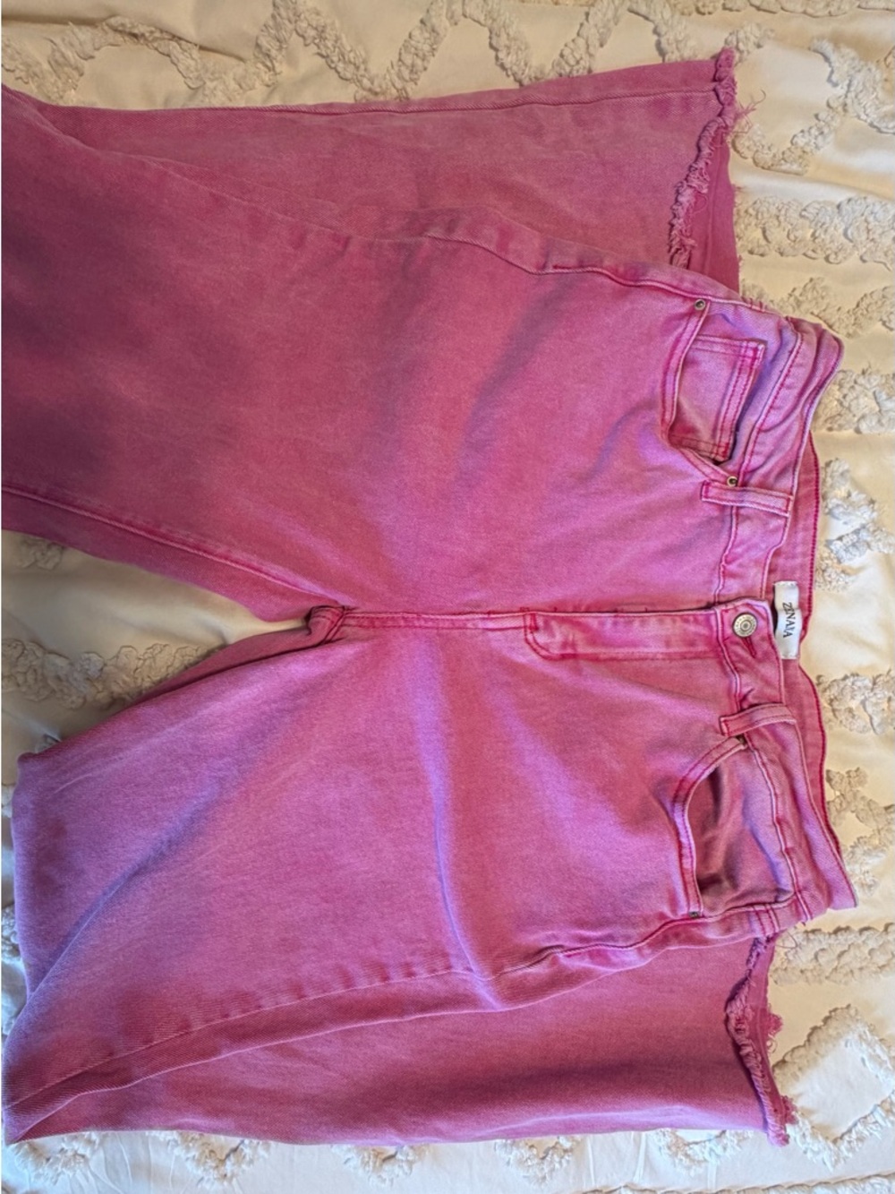 Zenana Pink Bootcut Jeans XL Raw Hem Stretch Denim Trendy Bright Wash - Picture 10 of 10